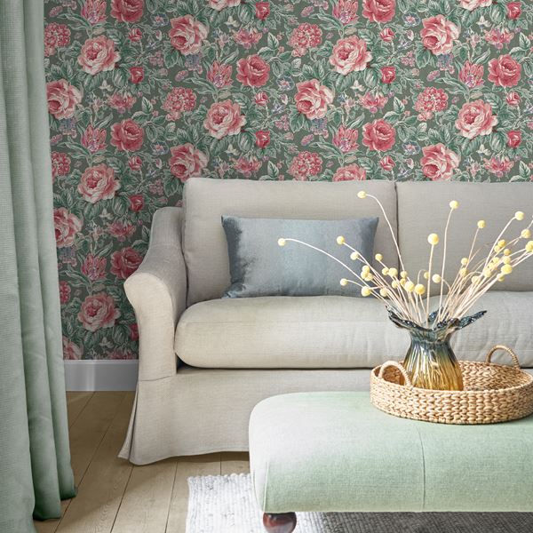 Wild Roses Wallpaper - Fern Green